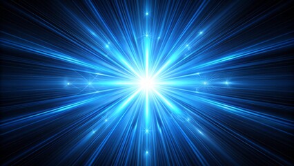 Glowing blue rays radiate from a central point, casting an ethereal glow on a dark black background, evoking a sense of mystique and celestial wonder.