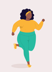 One Curvy Black Woman In Activewear Running.