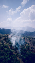 Aerial view of Burning crops in North Thailand Chiang Mai Pollution air quality environment PM 2.5