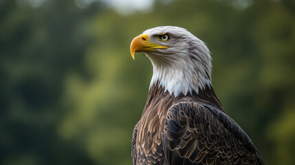 Fototapeta premium Bald Eagle Patriotism, A bald eagle set against an American flag background, representing the spirit of patriotism and freedom in the USA