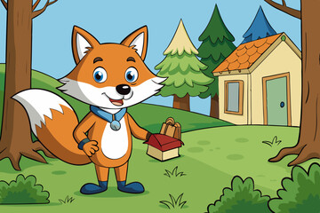 Cartoon Story of a Clever Fox  art vector illustration