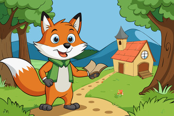 Cartoon Story of a Clever Fox  art vector illustration