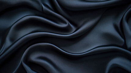 Obraz premium Black Fabric Folds, Luxurious smooth black fabric elegantly draped with folds, showcasing a sophisticated and high-end texture, perfect for design and fashion