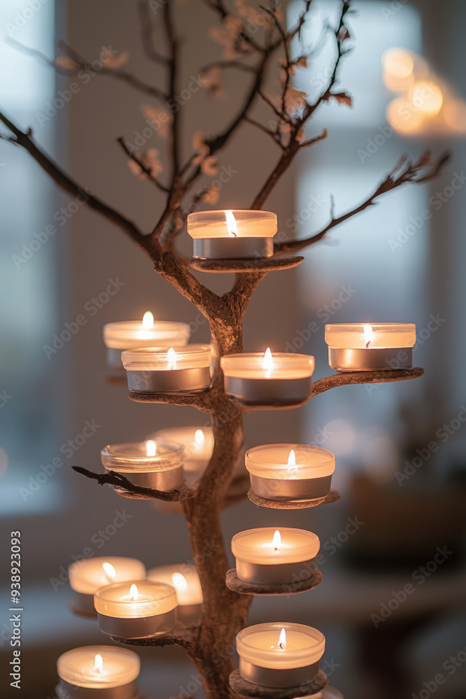 Aufkleber glowing candles, a beautiful display of glowing candles creating a warm and inviting light in a dark