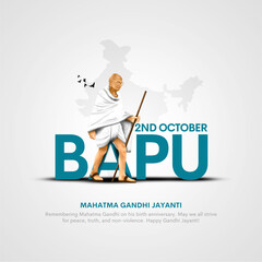 2nd October Happy gandhi jayanti. indian Freedom Fighter Mahatma Gandhi also known as Bapu. Creative vector illustration design