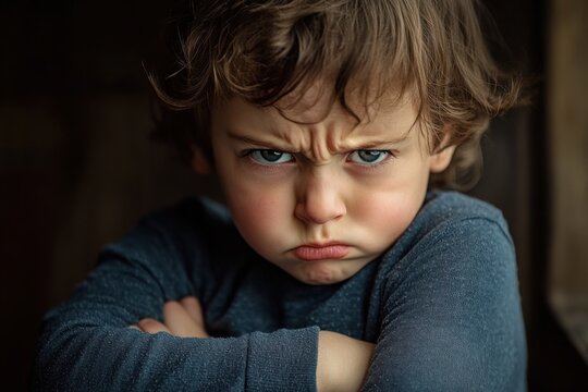 Angry Boy with Intense Frown and Crossed Arms