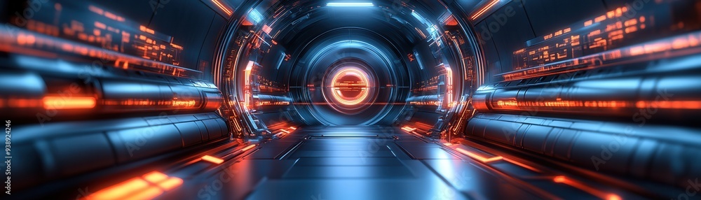 Poster futuristic sci-fi tunnel with glowing lights and high-tech design, perfect for technology and space-