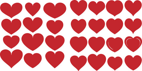 Set of Heart Shape Icon, Romantic Heart Vector Art, Love Icon  Vector Illustration on White Background.