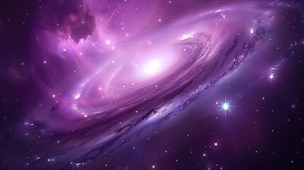 swirling galaxy with bright stars and nebulae in deep purple hue