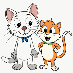 Cat and Rat Friendship - Vector Design on White Background