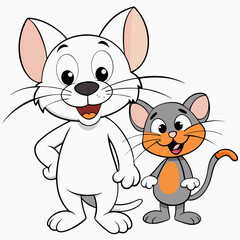 Cat and Rat Friendship - Vector Design on White Background