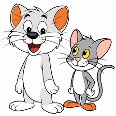 Cat and Rat Friendship - Vector Design on White Background