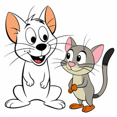 Cat and Rat Friendship - Vector Design on White Background