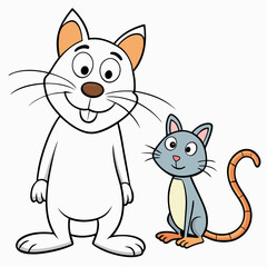 Cat and Rat Friendship - Vector Design on White Background