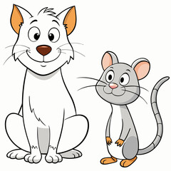 Cat and Rat Friendship - Vector Design on White Background