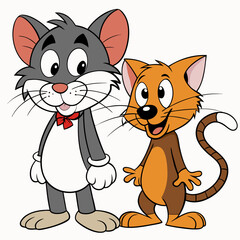 Cat and Rat Friendship - Vector Design on White Background