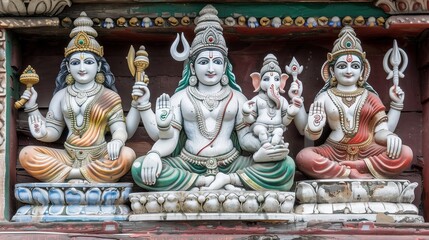 Fototapeta premium Statues of Hindu deities on temple facade