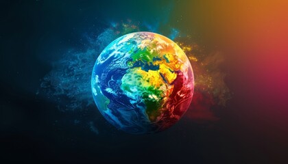 Naklejka premium Colorful Fluorescent Earth Against Dark Background