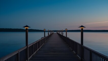 Fototapeta premium Muelle con vista al mar al atardecer, Dock with boats and sailboats on a beach in Aruba, at sunset, Ne