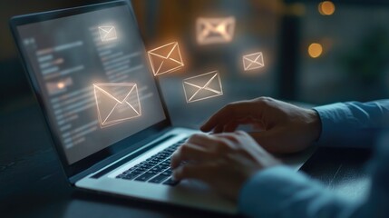 Fototapeta premium A marketer setting up a targeted email campaign on a laptop