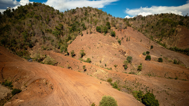 Aerial view of crops and mountains in Mae Sot Thailand