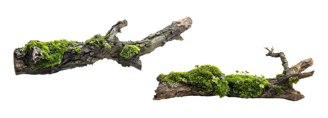 Mossy tree branches, isolated on transparent background