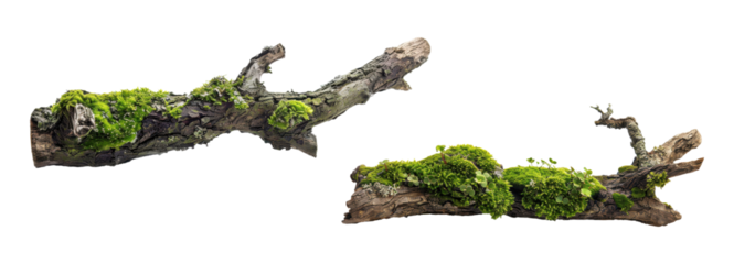 Mossy tree branches, isolated on transparent background