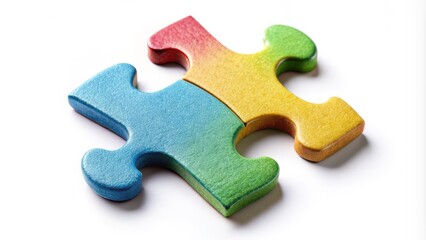 Obraz premium Isolated single jigsaw puzzle piece with irregular edges and vibrant colors resting on a soft, creamy white background, symbolizing individuality and uniqueness.