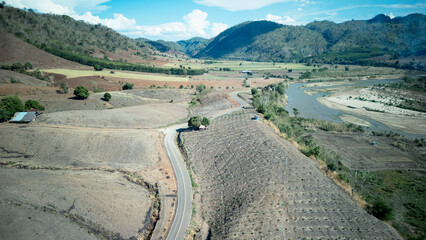 Aerial view of crops and mountains in Mae Sot Thailand