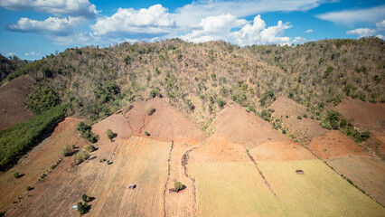 Aerial view of crops and mountains in Mae Sot Thailand