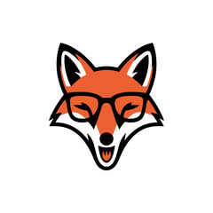 Vector fox logo with eyeglasses. Minimalist clean logo for education identity design.
