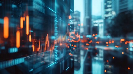 Obraz premium forex and investment concept. Virtual financial graph on blurry modern office building background, Generative ai