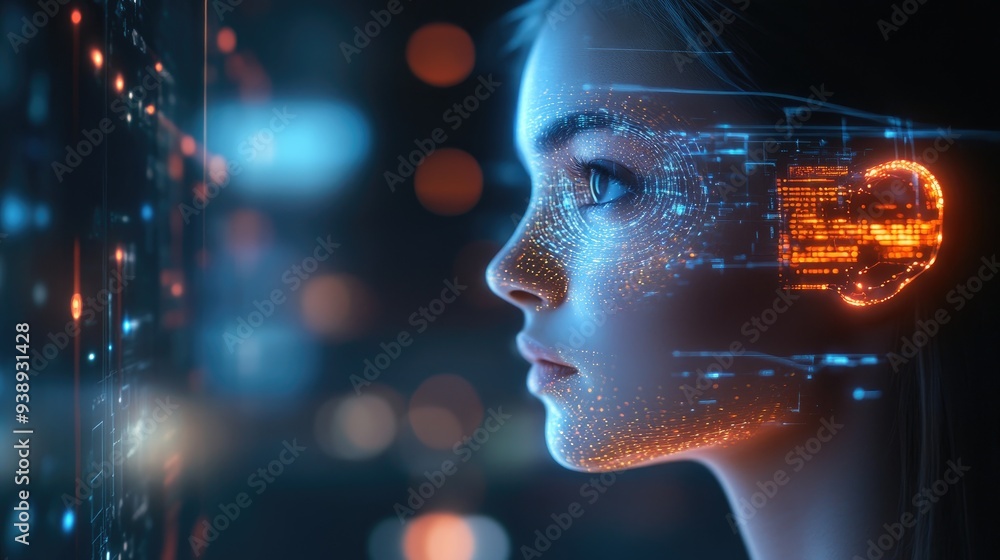 Poster a virtual assistant hologram assisting a user, representing ai-driven innovation.