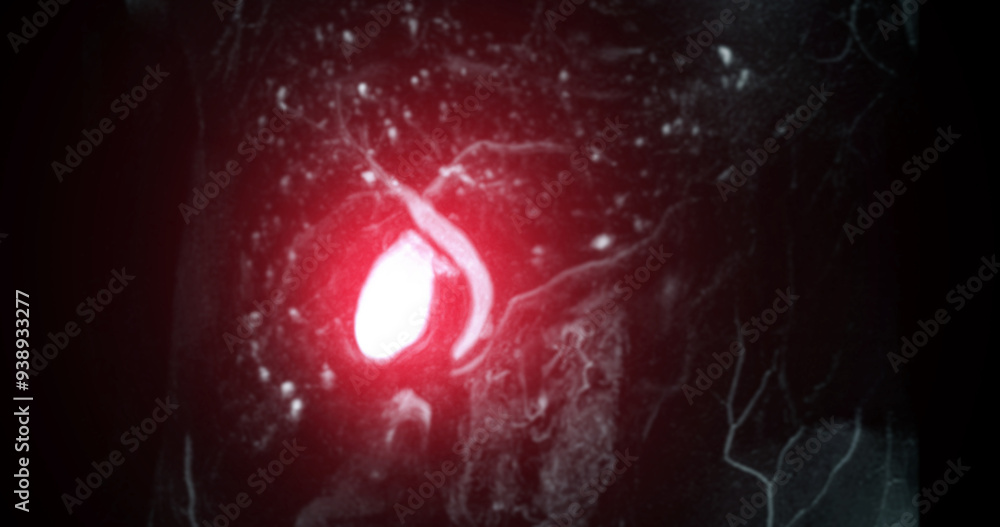 Poster magnetic resonance cholangiopancreatography or mrcp 3d mip view showing visualize the biliary and pa