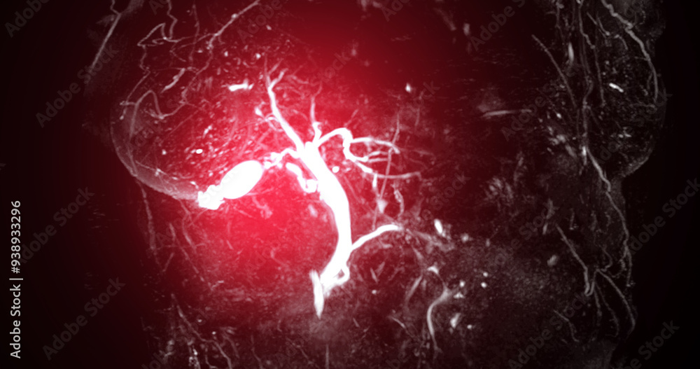 Poster magnetic resonance cholangiopancreatography or mrcp 3d mip view showing visualize the biliary and pa