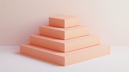A minimalist arrangement of pink geometric shapes stacked in a pyramid formation against a light background, showcasing a modern design aesthetic perfect for interior decor