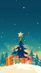 Obraz premium poster design, simple, 2D cartoon style, christmas, large blank space