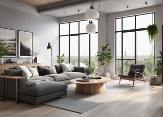 Fototapeta premium new modern scandinavian loft apartment. 3d rendering