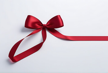 red ribbon bow top left corner white background