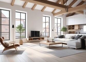 Fototapeta premium new modern scandinavian loft apartment. 3d rendering