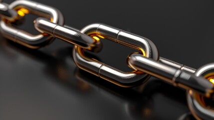 Obraz premium A chain of gold links is shown in a close up