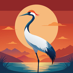 Elegant Crane at Dawn art vector illustration