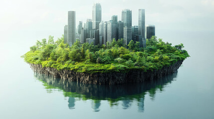 Fototapeta premium A serene image blending a lush forest with towering skyscrapers