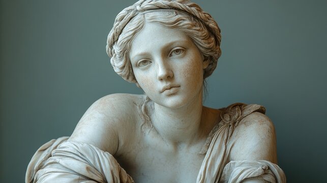 Ancient greek sculpture of woman posing in museum