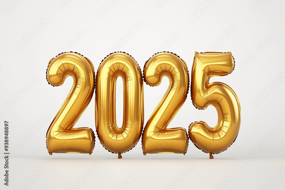 Poster A gold balloon with the number twenty-five written on it. The balloon is inflated and he is a part of a larger balloon structure