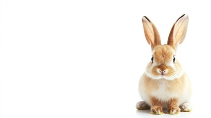 Obraz premium A bunny with floppy ears sitting on a white background, with room for copy or promotional text.