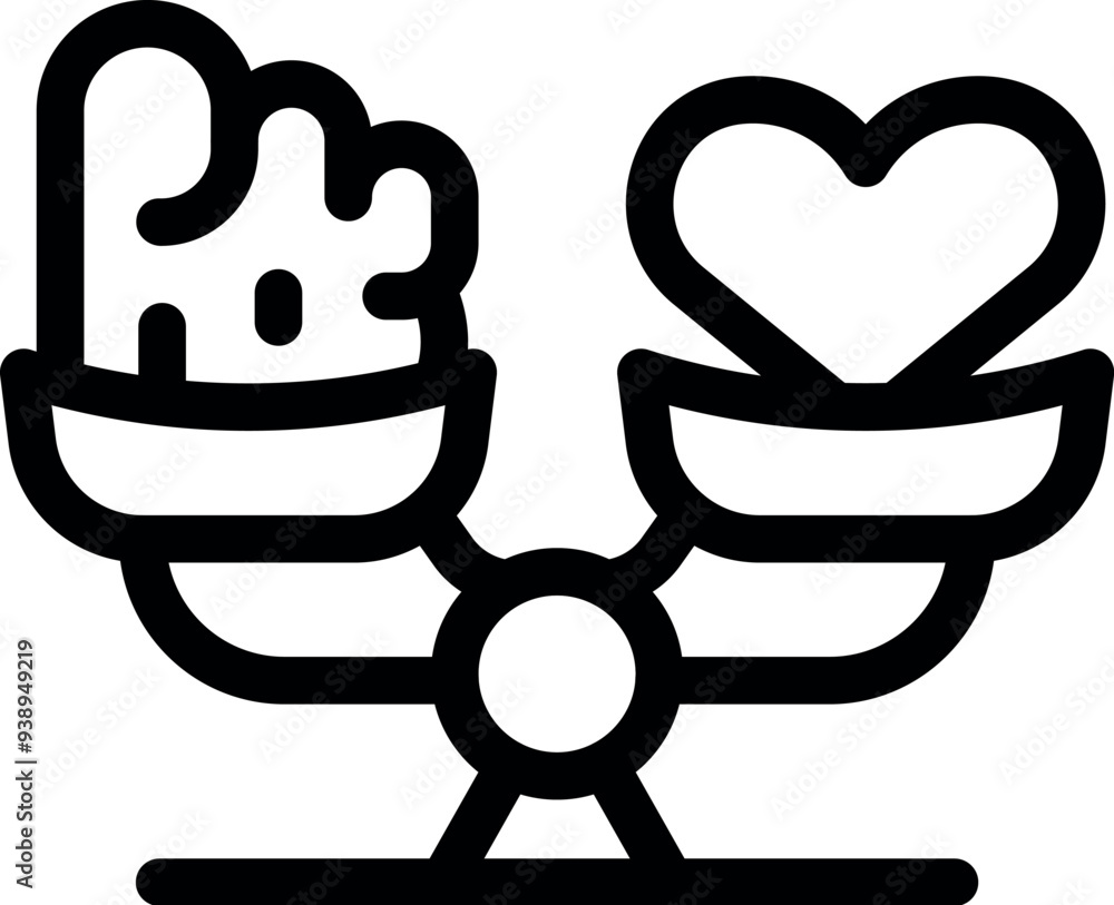 Poster scale comparing brain and heart representing the balance between logic and feeling