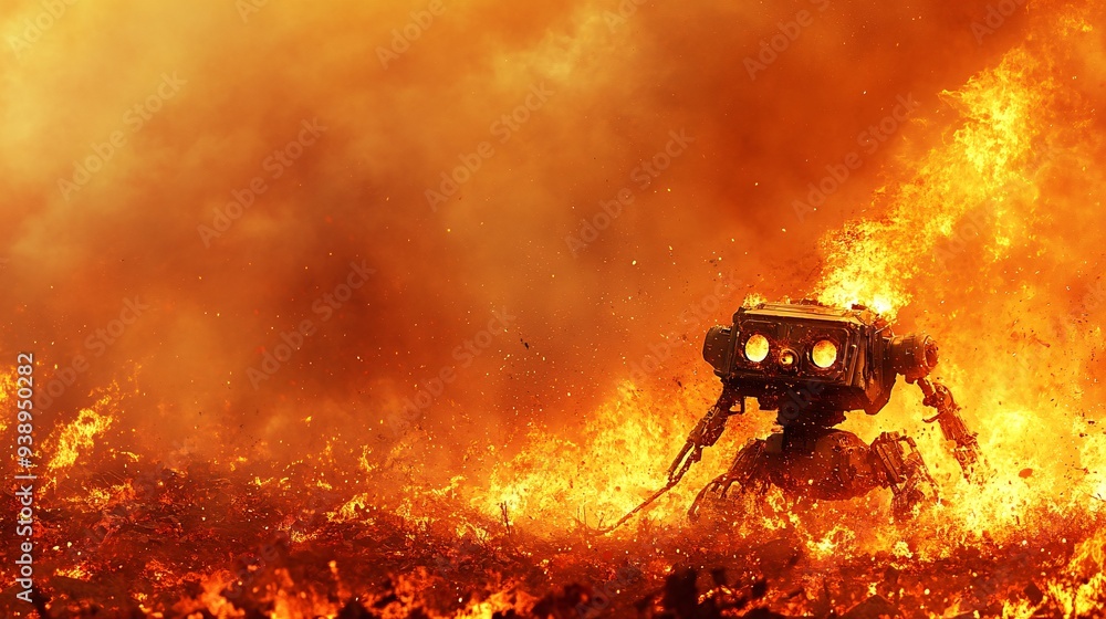 Aufkleber a firefighting robot using advanced tools to suppress a fire in a hazardous environment emphasizing 