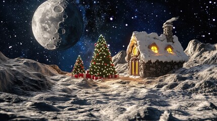 Fototapeta premium Christmas on the Moon: A Festive Lunar Landscape