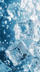 Obraz premium white background, underwater, Cool sparkling water, bubble, clear ice, many Ice blocks, crystal clear , bright tone